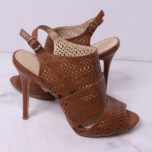 BCBGeneration Mesh Open Toe Brown Tan 5" Heel EUC